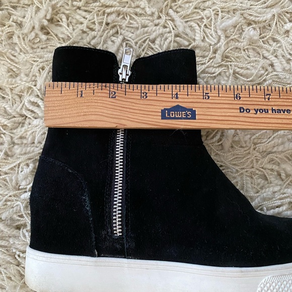 STEVE MADDEN WANDA - BLACK SUEDE FUR-LINED PLATFORM/HIDDEN WEDGE SNEAKER BOOTIE - Picture 4 of 10